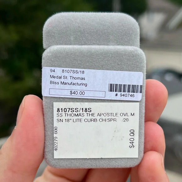 St. Thomas the Apostle Sterling Silver Oval Religious Medal Necklace 18” Chain - Picture 3 of 3